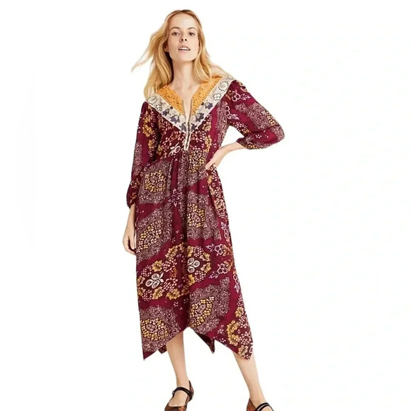 NWT Anthropologie Maeve Meredith Boho Handkerchief Floral Maxi Dress Womens XS - Picture 1 of 16